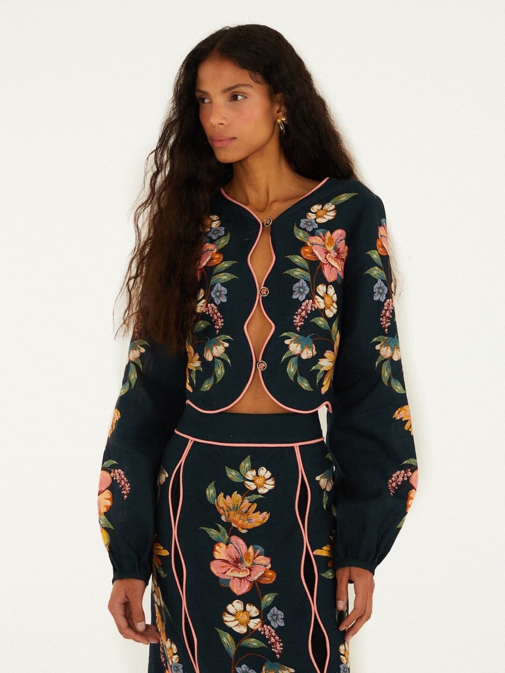 Farm Rio Dark Blue Maira Floral Top